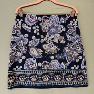 Talbots Womens Paisley A-line Cotton Canvas Mini Skirt Size 6 Petite Navy Lined